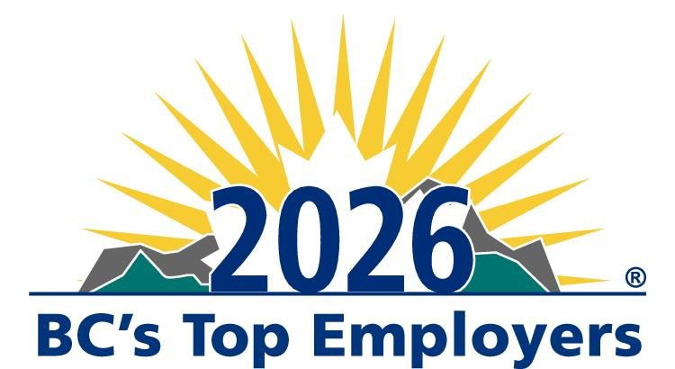 2026 BC’s Top Employers logo with sun rays rising behind mountain peaks.