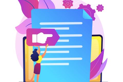 Graphic of woman updating document