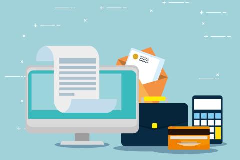 Graphic of computer and calculator