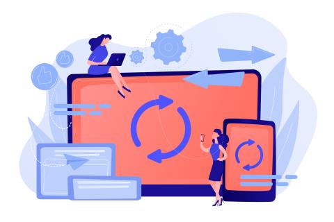 Graphic of women using technology