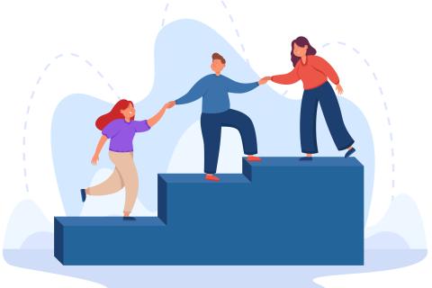Graphic of people climbing stairs