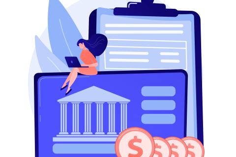 Graphic of woman with computer and dollar signs