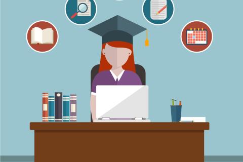 Graphic of student sitting at desk