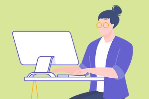 Graphic of lawyer using laptop