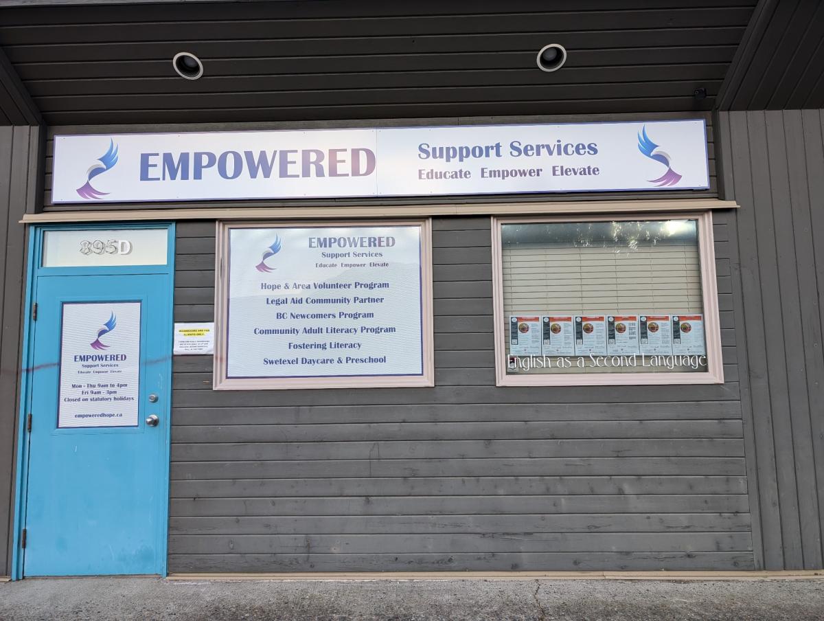 Front entrance and window of Empowered Support Services in Hope, BC