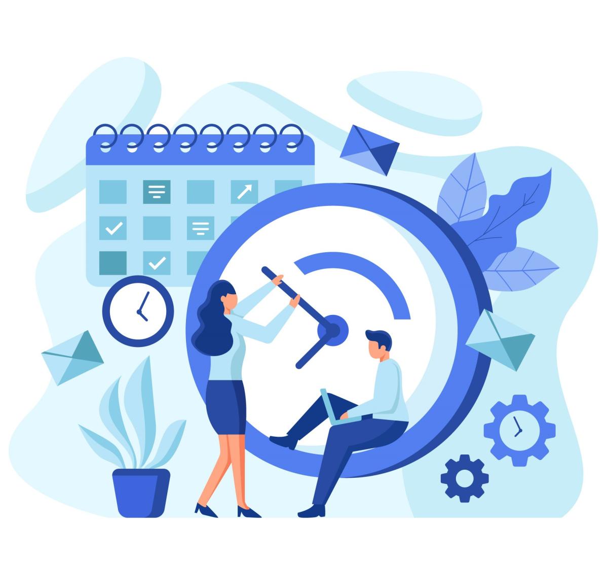 Graphic of woman turning clock