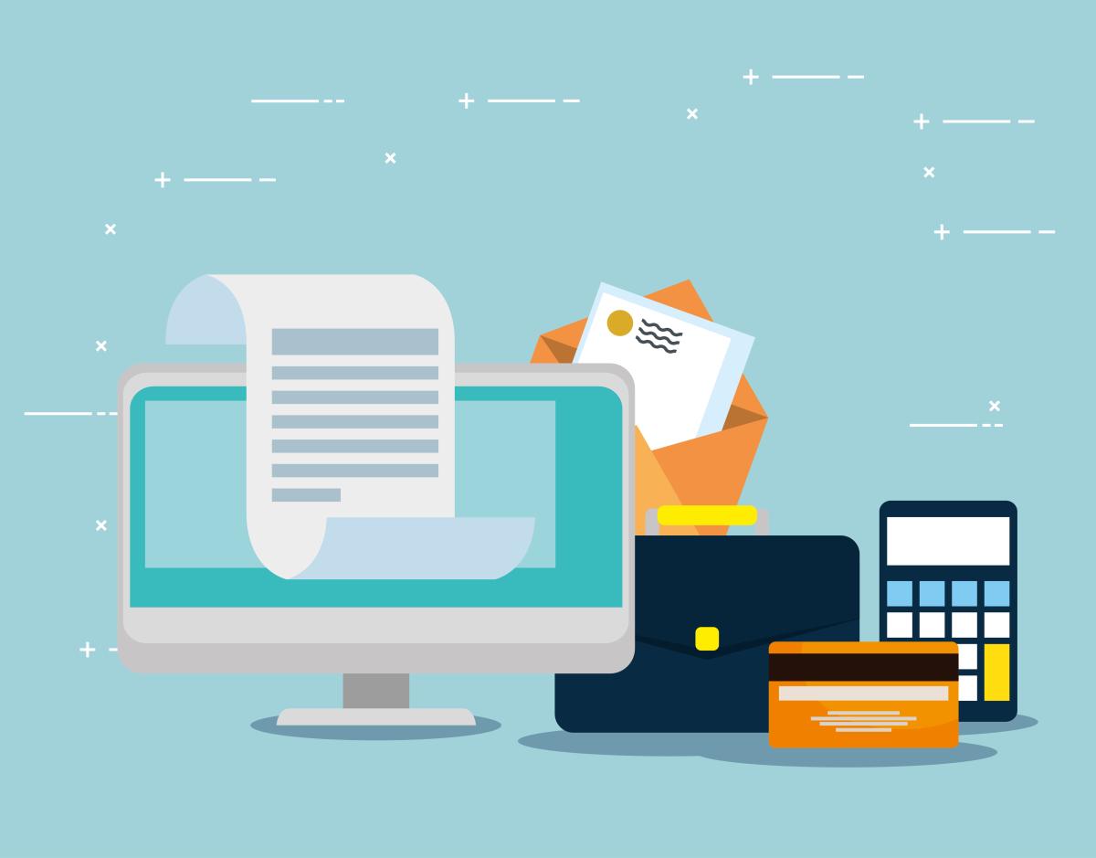 Graphic of computer and calculator