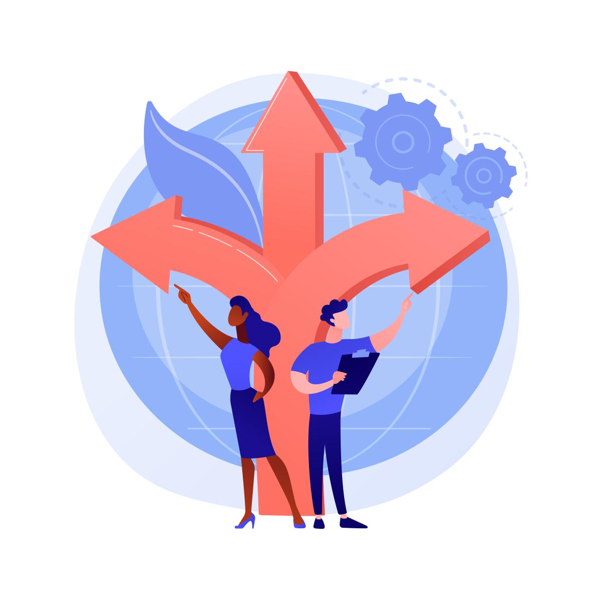 Graphic of woman and man pointing