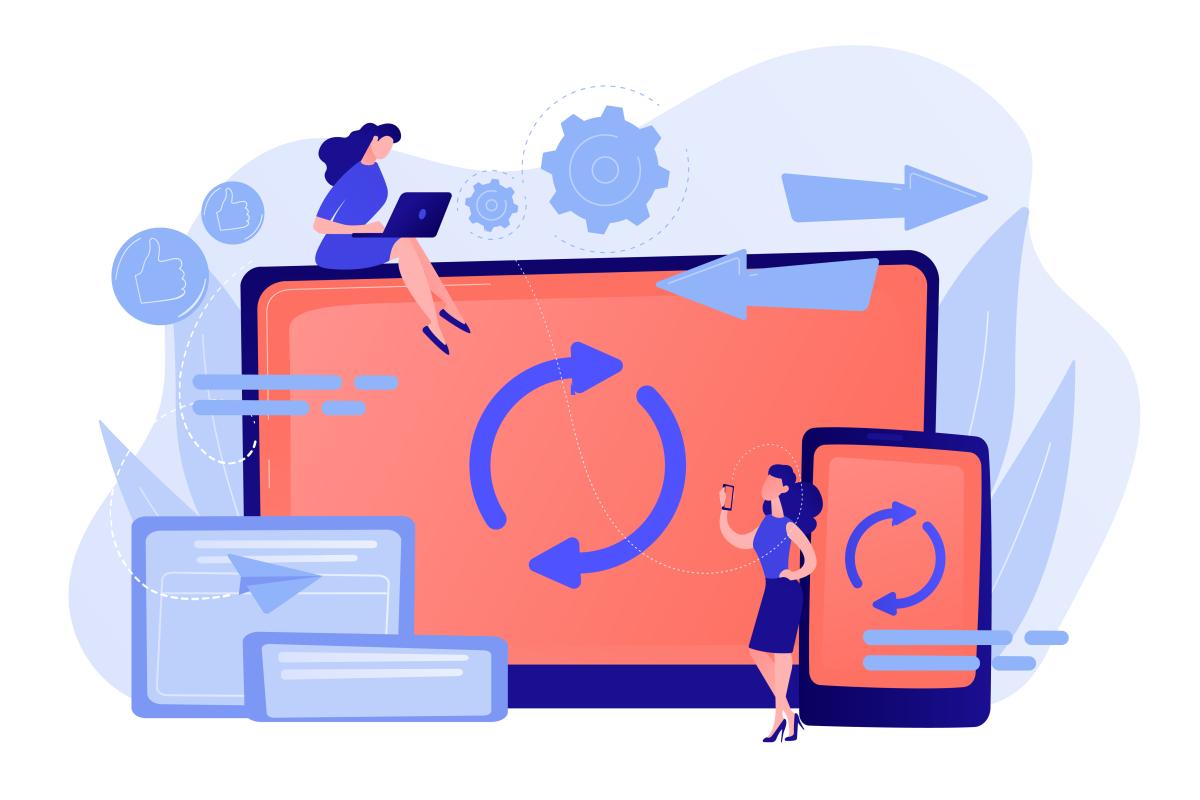 Graphic of women using technology