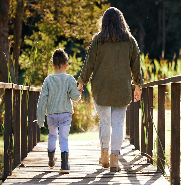 Woman and child holding hands