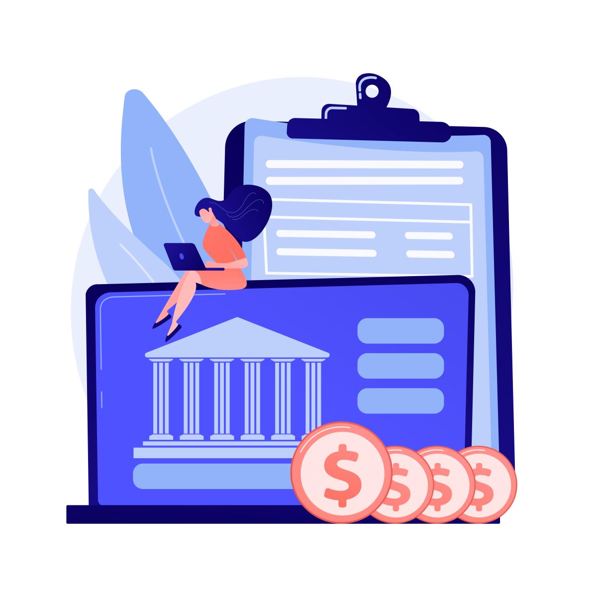 Graphic of woman with computer and dollar signs