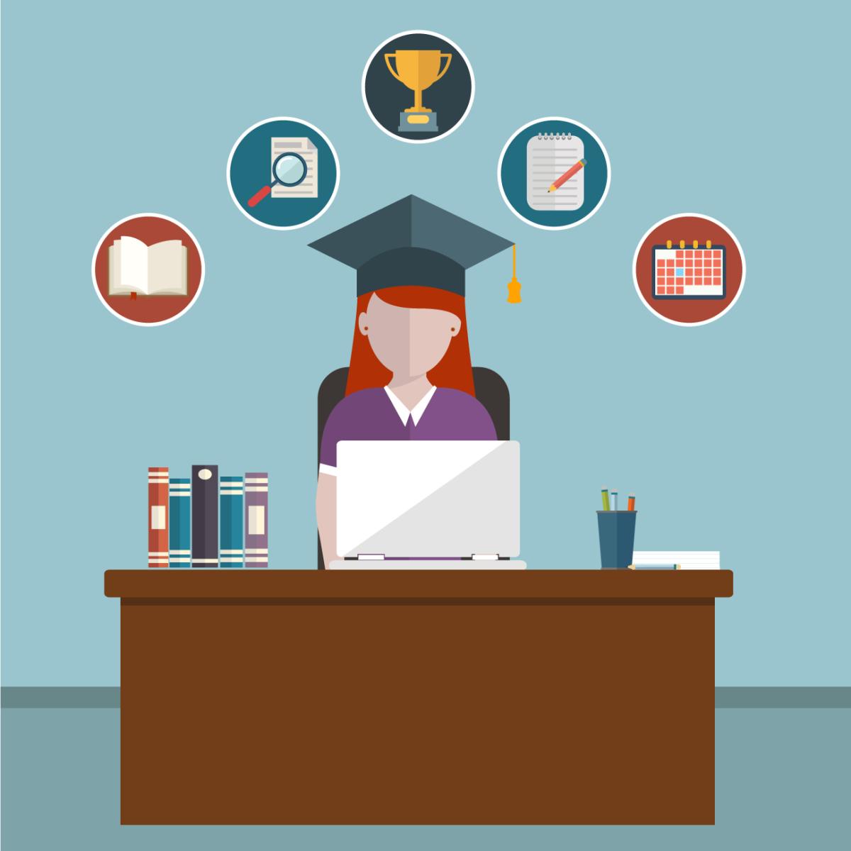 Graphic of student sitting at desk