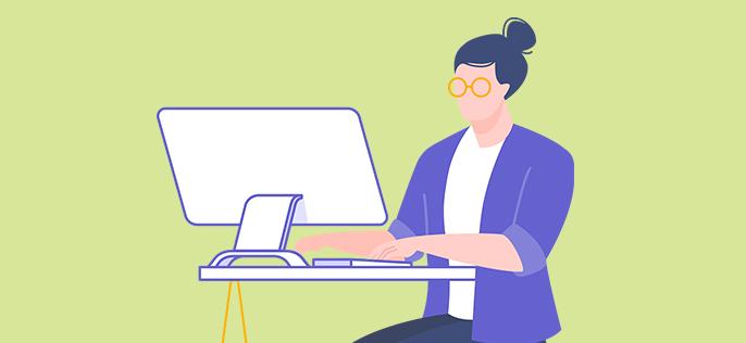 Graphic of lawyer using laptop