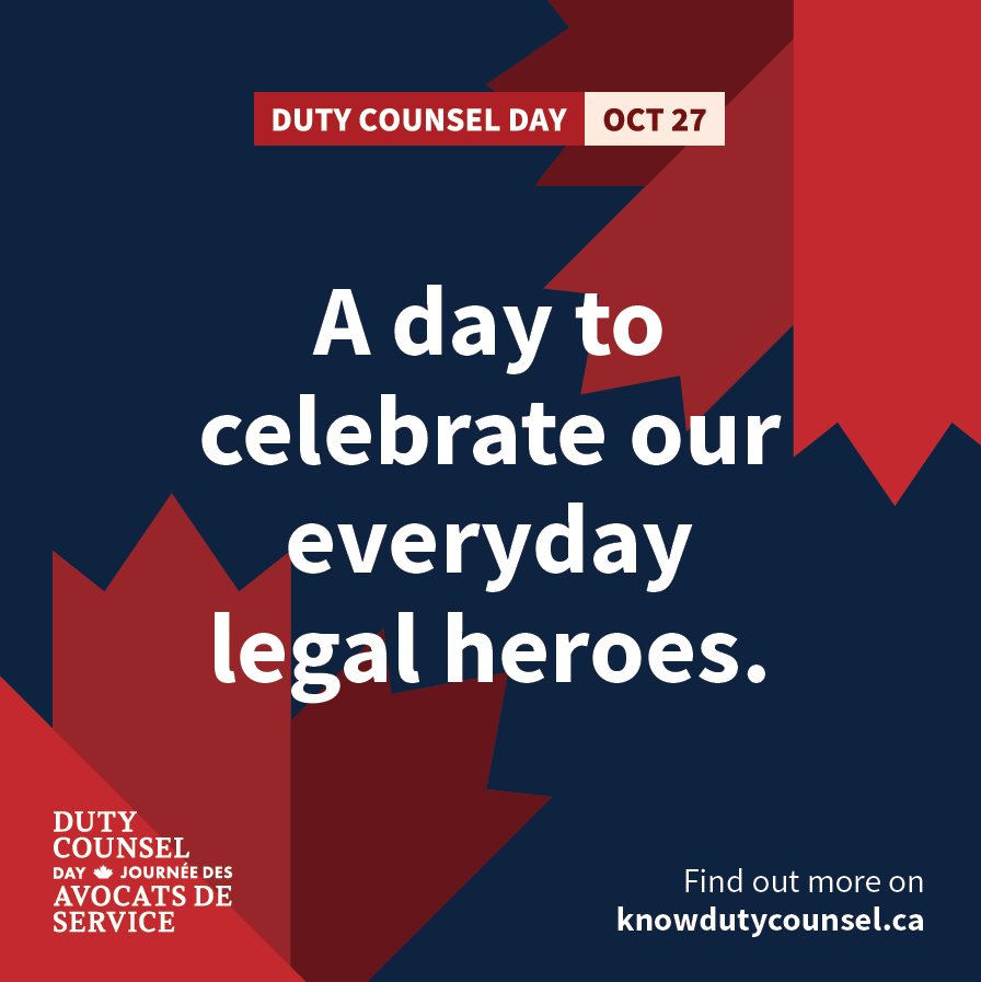 Duty Counsel Day graphic celebrating legal professionals on October 27.